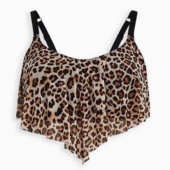 NWT TORRID LEOPARD WIRELESS V-FLOUNCE BIKINI TOP ROUCHED BOTTOM - Picture 6 of 10